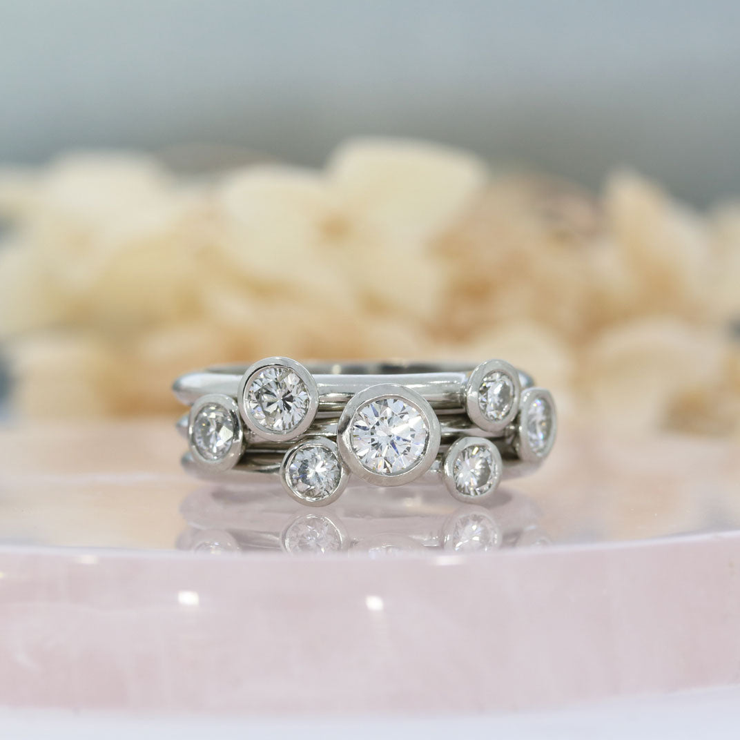 Platinum 3 Row Diamond Stacking Bubble Ring 1.14ct