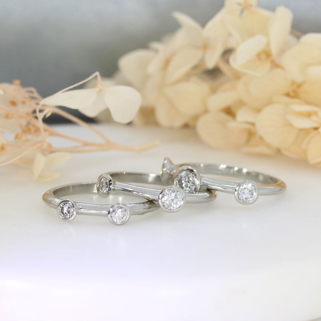 Platinum 3 Row Diamond Stacking Bubble Ring 1.14ct