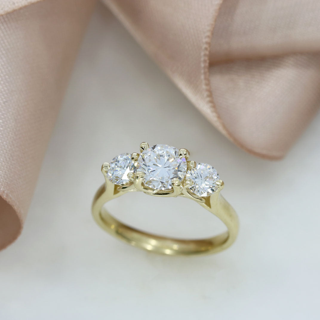 9ct Gold Laboratory Grown Diamond 3 Stone Ring 1.65ct