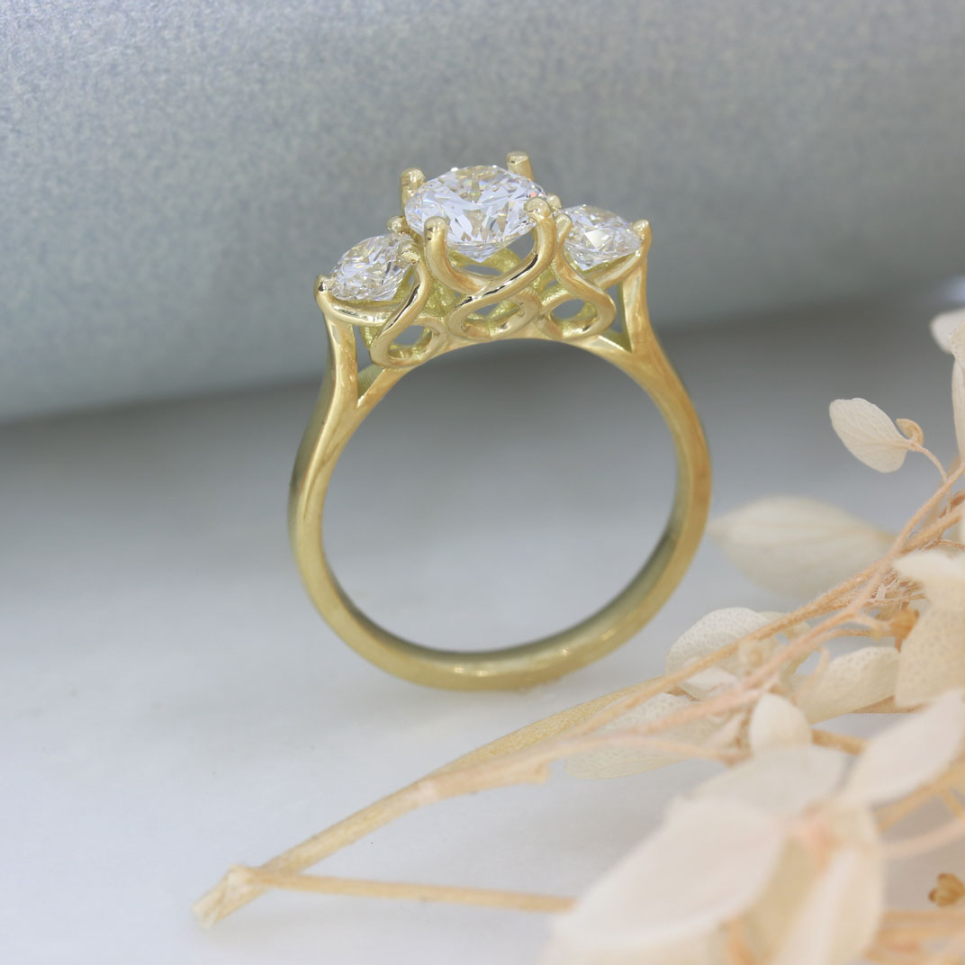 18ct Gold Brilliant Cut Laboratory Grown Diamond 3 Stone Ring  1.69ct