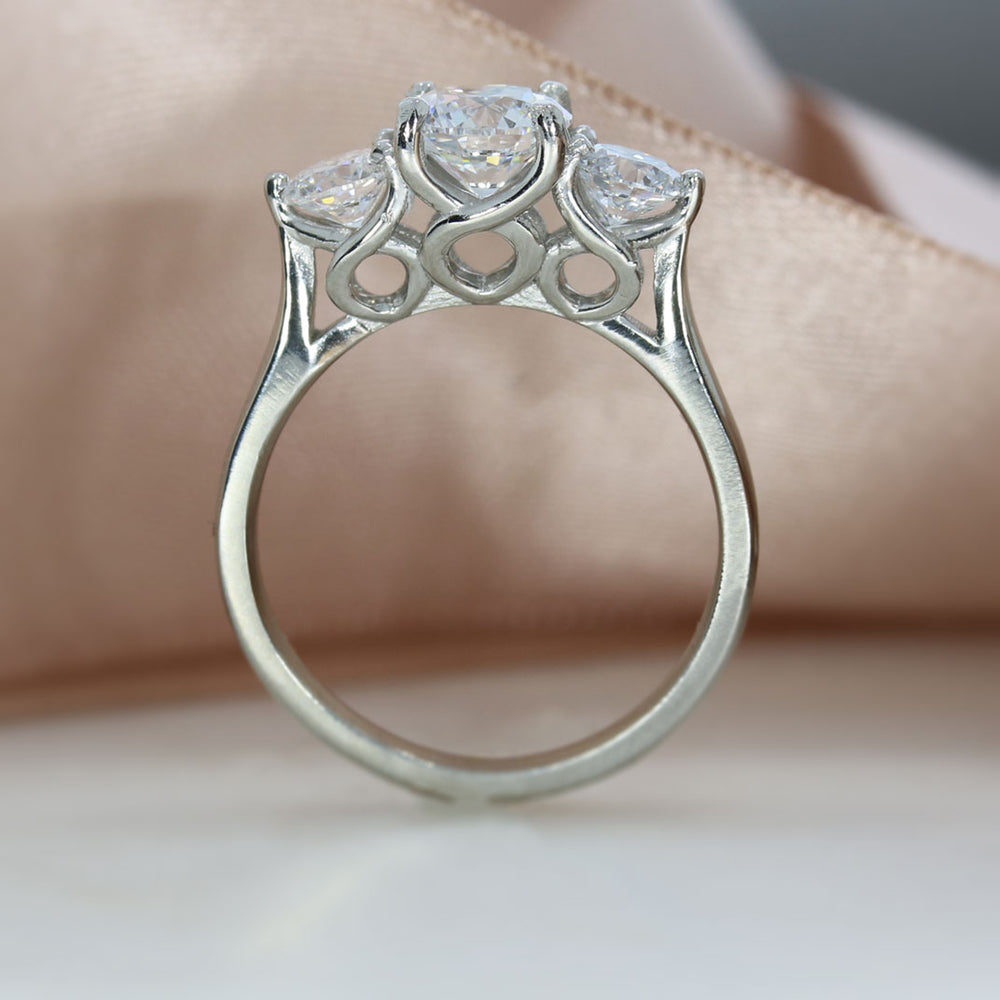 Platinum Claw Set Round Brilliant Cut Lab Grown Diamond 3 Stone Ring 1.71