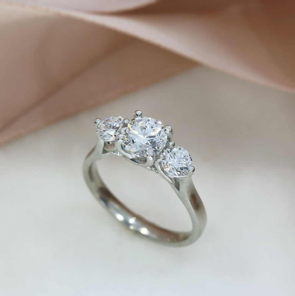 Platinum Claw Set Round Brilliant Cut Lab Grown Diamond 3 Stone Ring 1.71