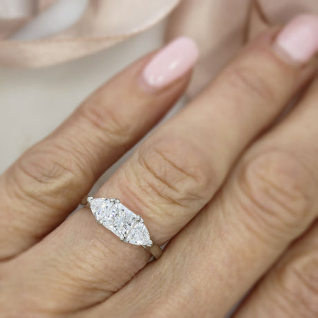 Platinum Princess & Trillion Cut Lab Grown Diamond 3 Stone Ring 1.43ct