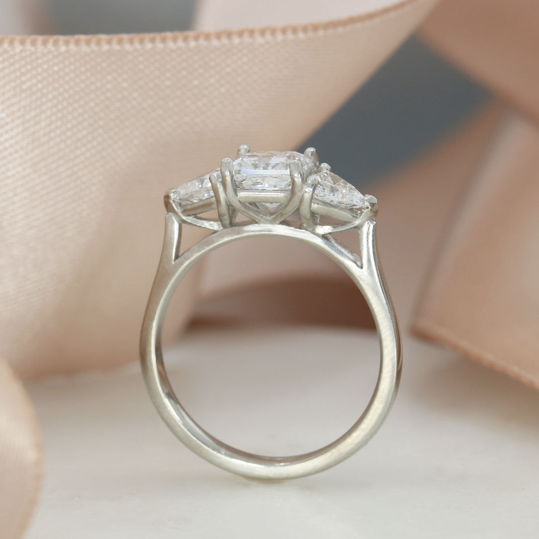 Platinum Princess & Trillion Cut Lab Grown Diamond 3 Stone Ring 1.43ct
