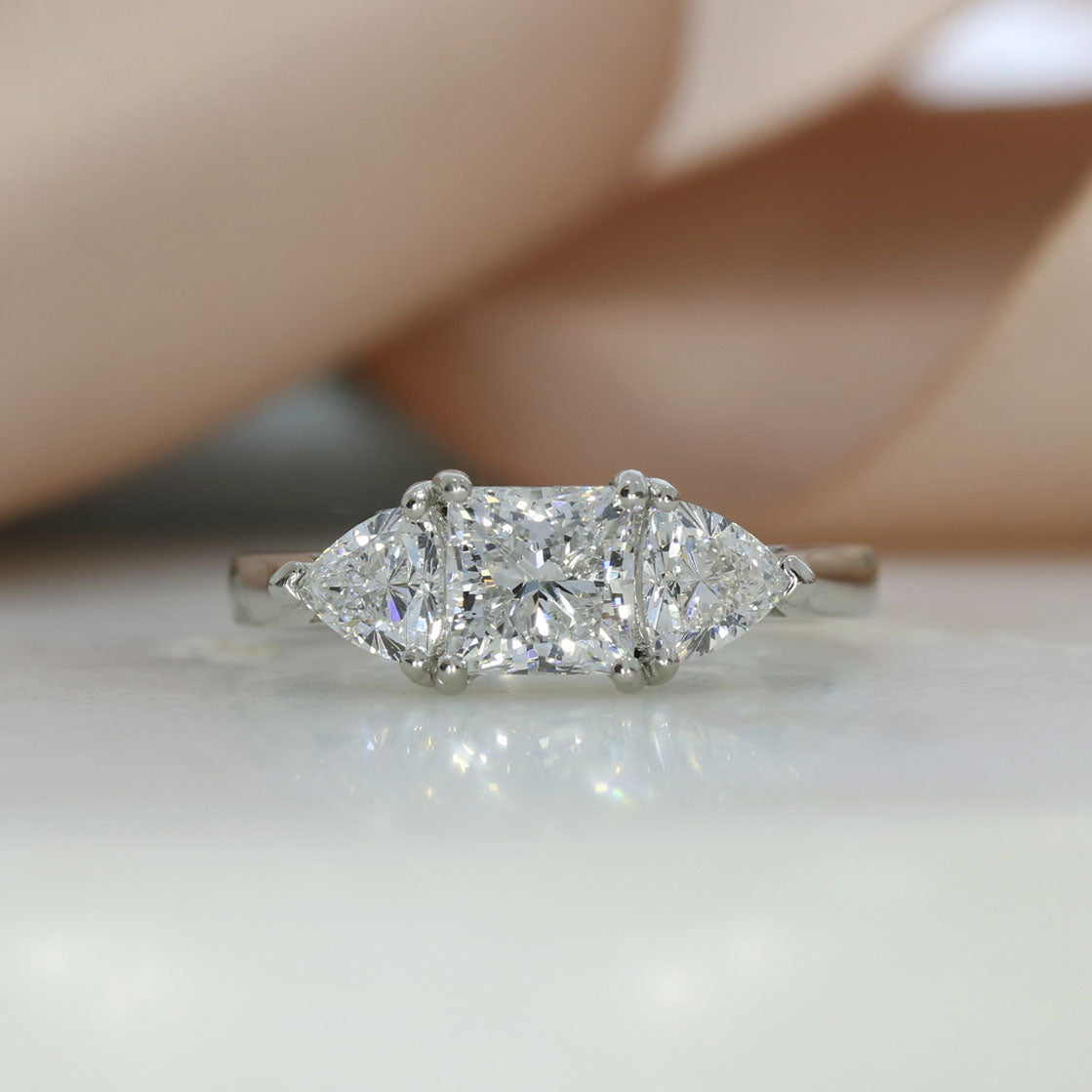 Platinum Princess & Trillion Cut Lab Grown Diamond 3 Stone Ring 1.43ct