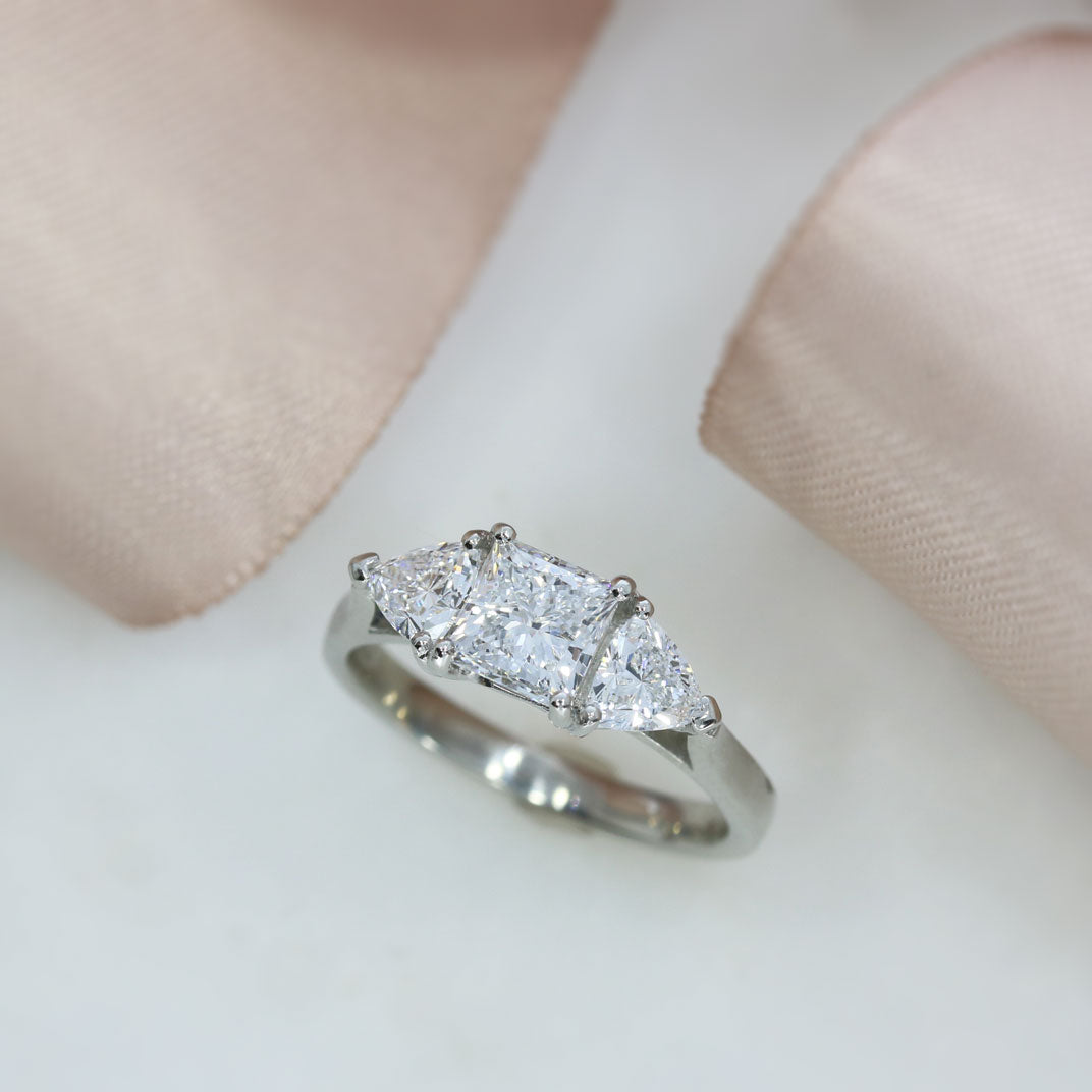 Platinum Princess & Trillion Cut Lab Grown Diamond 3 Stone Ring 1.43ct