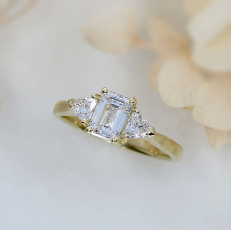 9ct Emerald Cut & Trillion Cut Lab Grown Diamond 3 Stone Ring 1.58ct