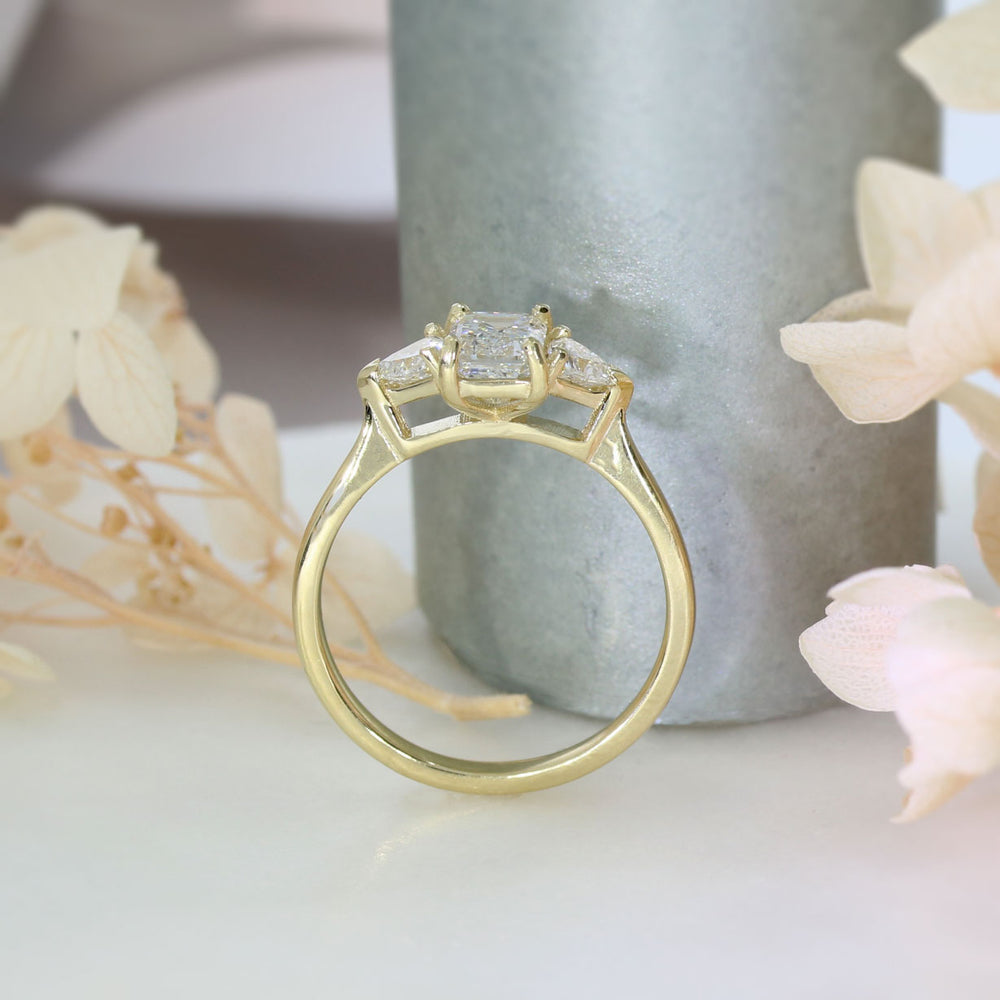 9ct Emerald Cut & Trillion Cut Lab Grown Diamond 3 Stone Ring 1.58ct