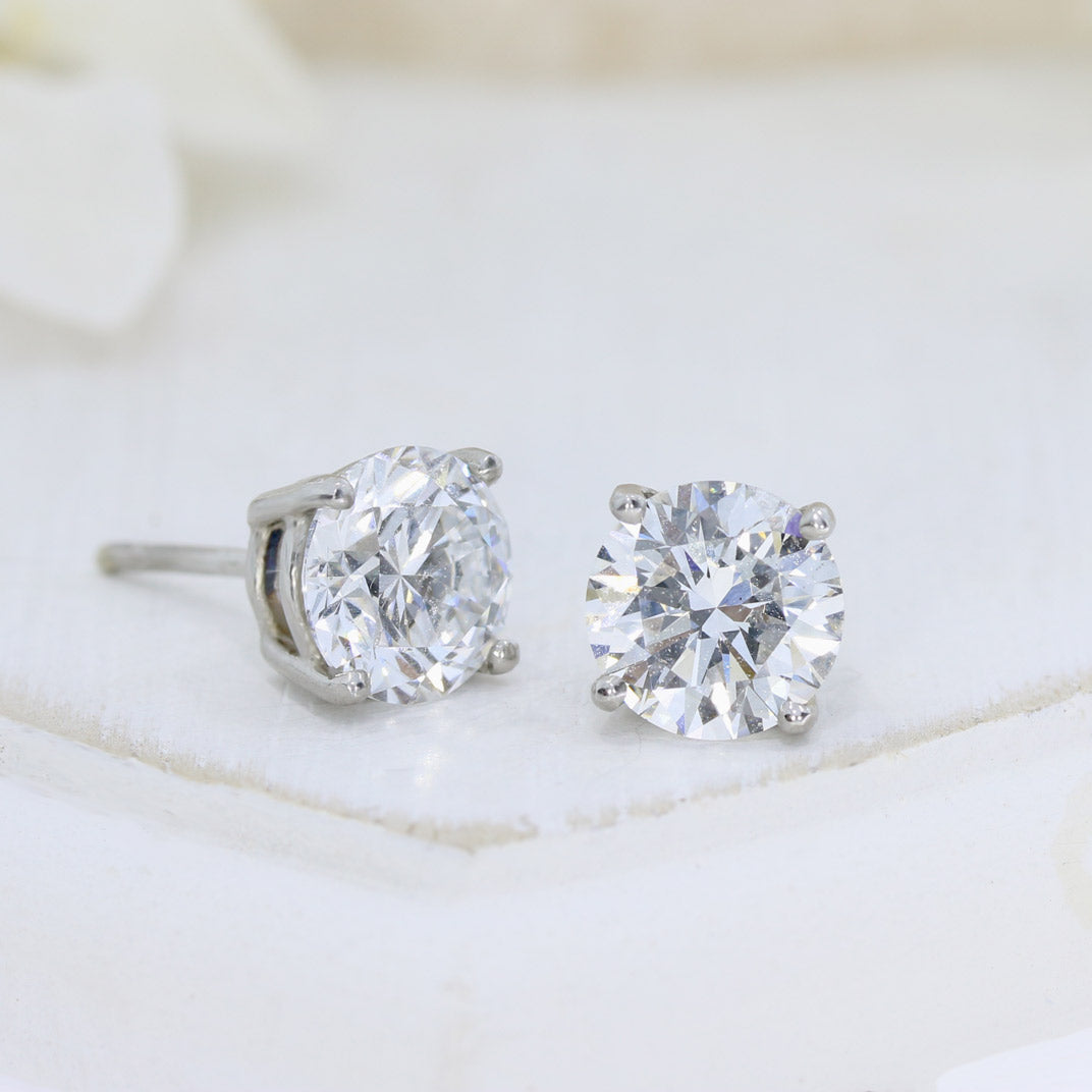 Platinum Certified 4 Claw Laboratory Grown Diamond Stud Earrings 4.03ct