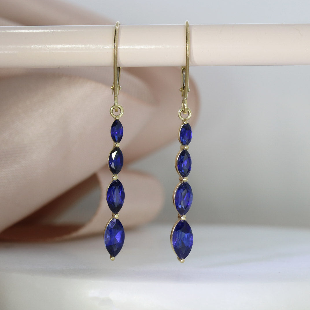 10ct Drop Earrings with Graduating Blue Marquise Stones