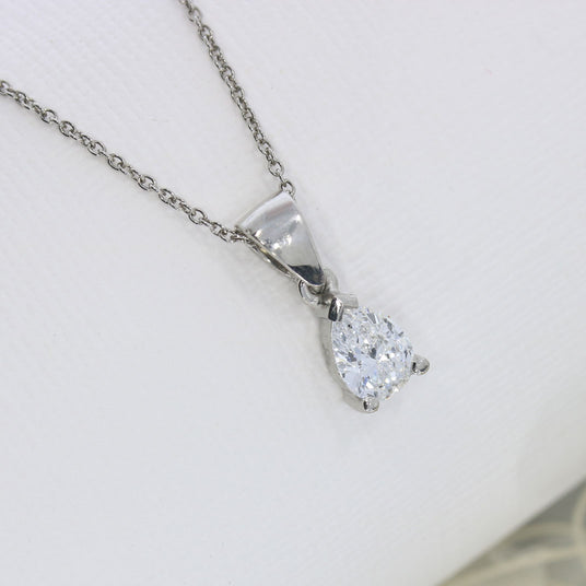 Platinum 3 Claw Set Pear Shape Lab Grown Diamond Pendant 0.70ct On a Platinum Chain
