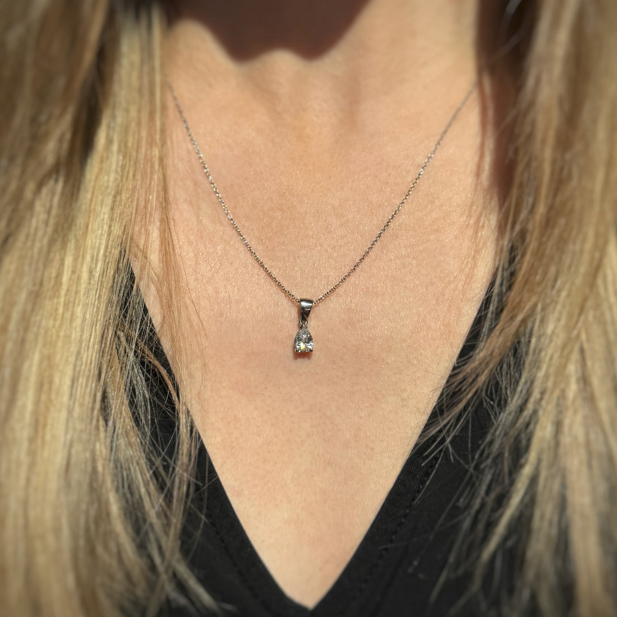 Platinum Pear Shape Lab Grown Diamond Pendant 0.70ct On a 18" Platinum Chain