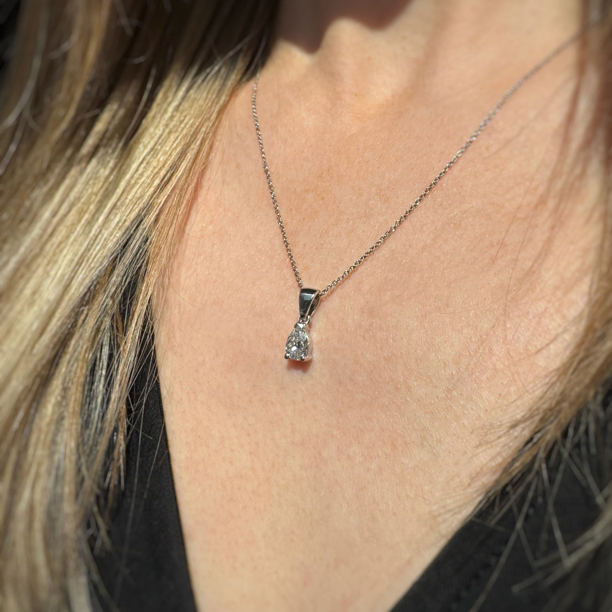 Platinum Pear Shape Lab Grown Diamond Pendant 0.70ct On a 18" Platinum Chain