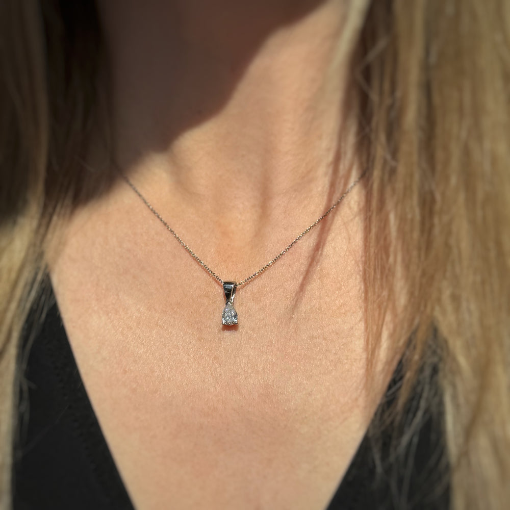 Platinum Pear Shape Lab Grown Diamond Pendant 0.70ct On a 16" Platinum Chain