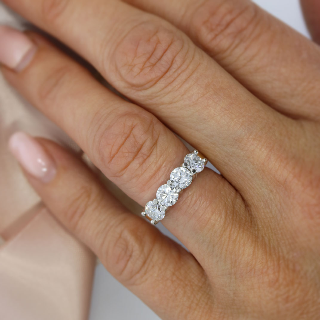 9ct Yellow Gold & Platinum Claw Set 4 Stone Lab Grown Diamond Ring 1.95ct