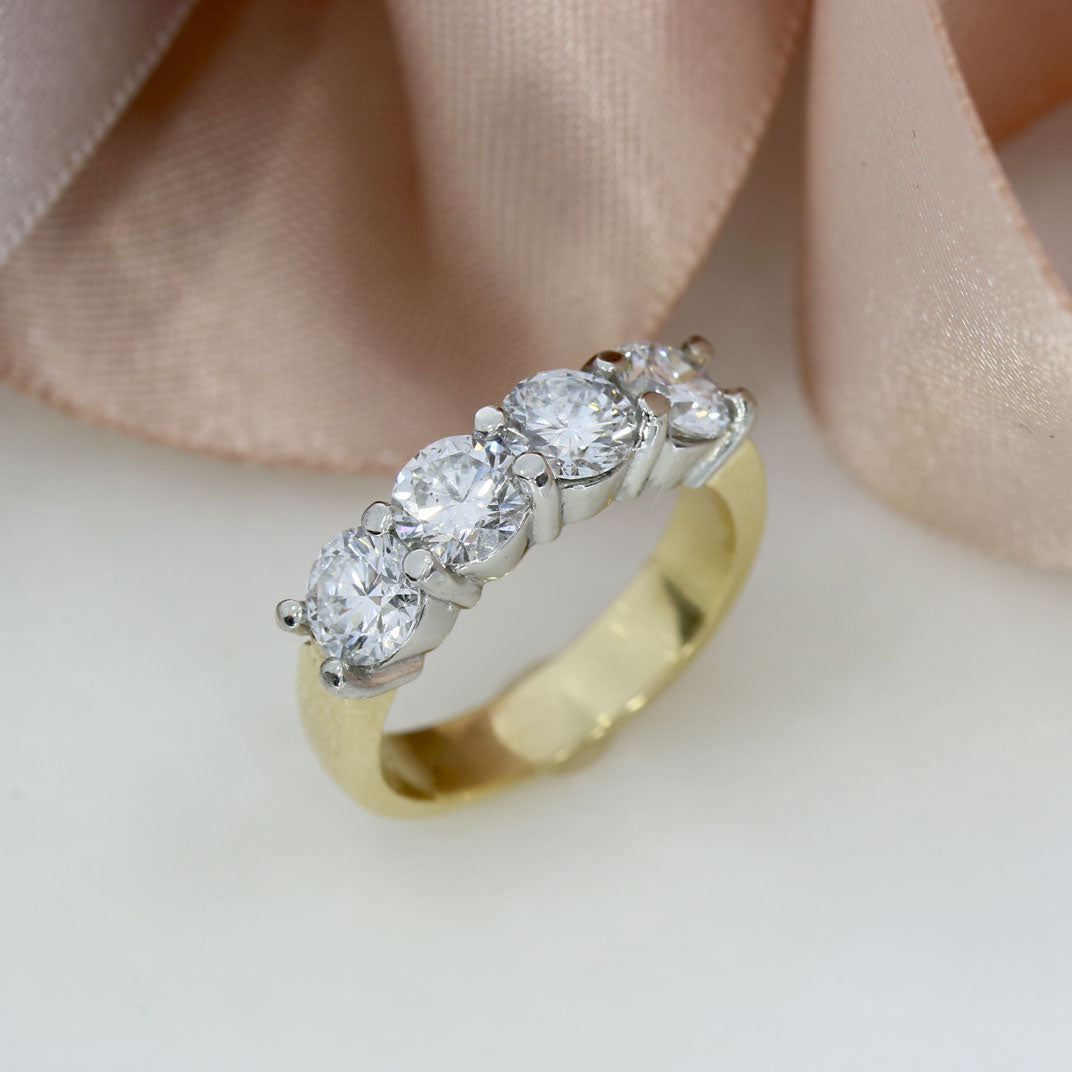 9ct Yellow Gold & Platinum Claw Set 4 Stone Lab Grown Diamond Ring 1.95ct