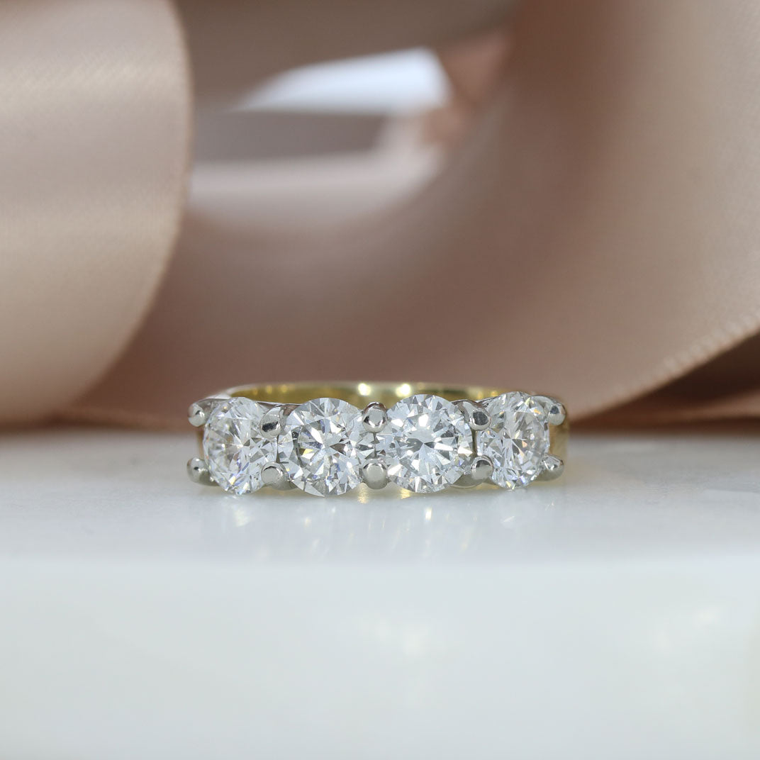 9ct Yellow Gold & Platinum Claw Set 4 Stone Lab Grown Diamond Ring 1.95ct