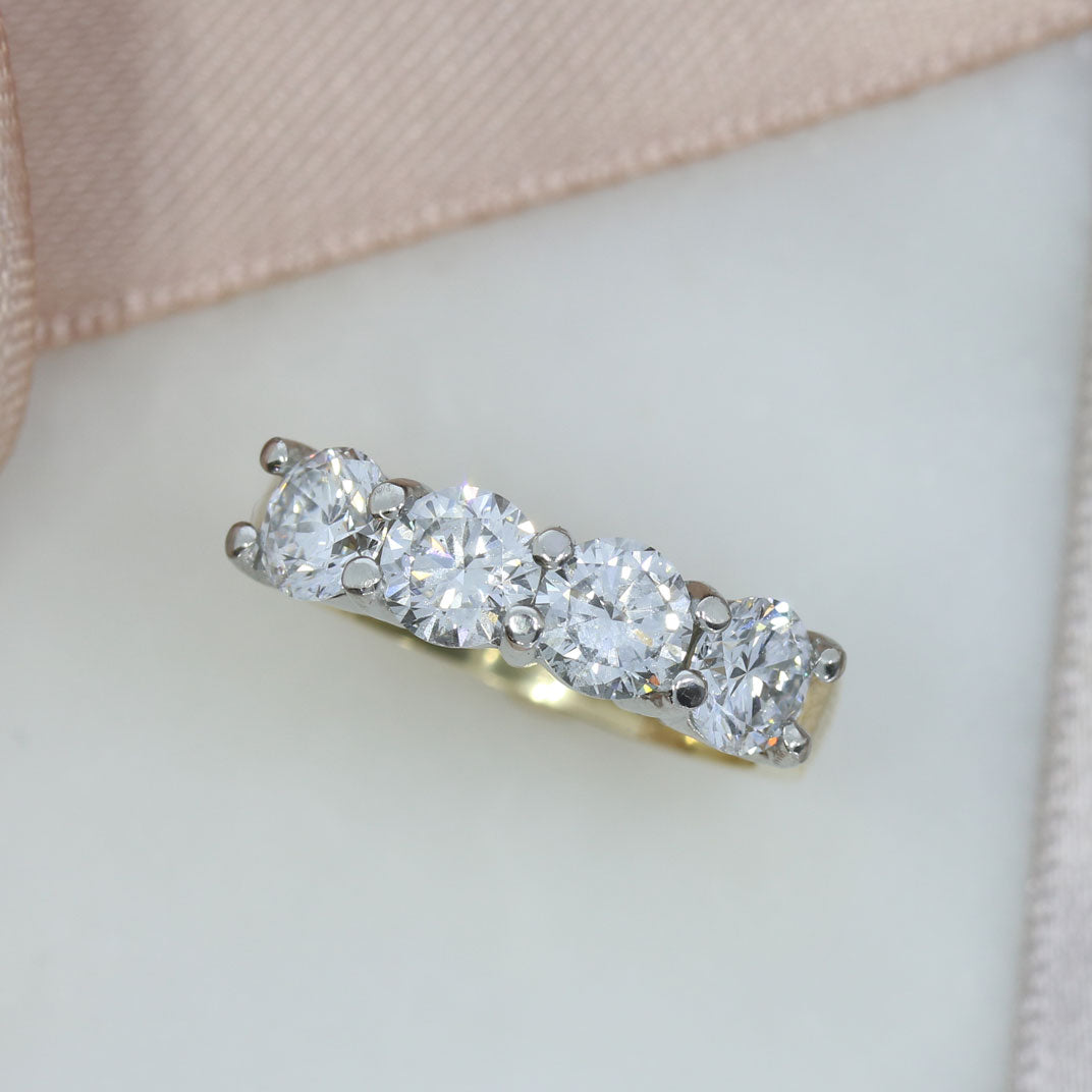 9ct Yellow Gold & Platinum Claw Set 4 Stone Lab Grown Diamond Ring 1.95ct
