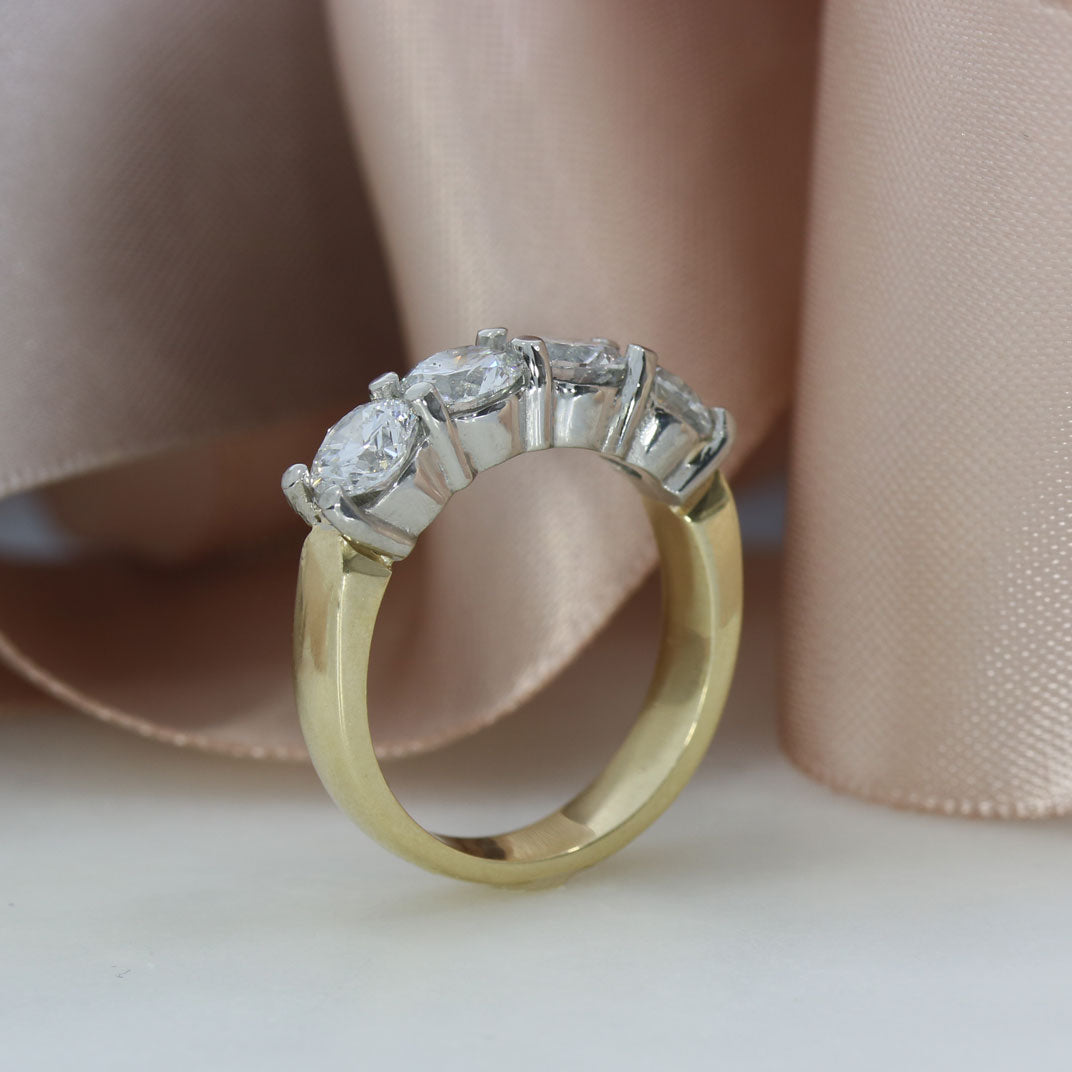 9ct Yellow Gold & Platinum Claw Set 4 Stone Lab Grown Diamond Ring 1.95ct