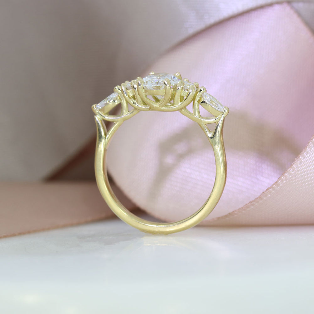 18ct Gold 1ct Oval Lab Grown Diamond Solitaire with Round & Marquise Diamonds on either side