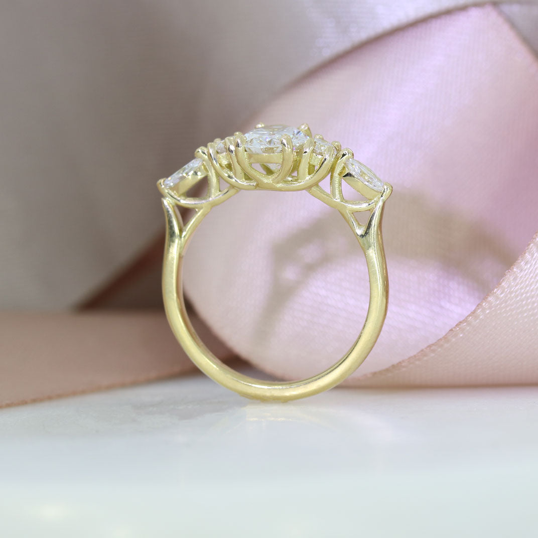 18ct Gold 1ct Oval Lab Grown Diamond Solitaire with Round & Marquise Diamonds on either side