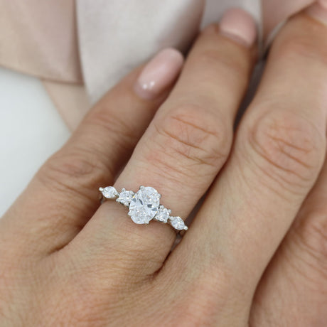 Platinum 1ct Oval Lab Grown Diamond Solitaire with Round & Marquise Diamonds on either side
