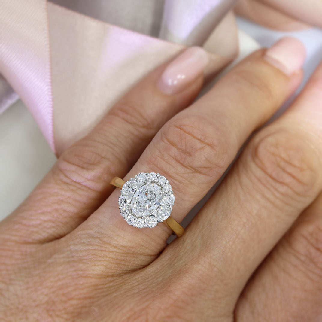18ct Gold & Platinum Oval Lab Grown Diamond Cluster Ring 1.83ct