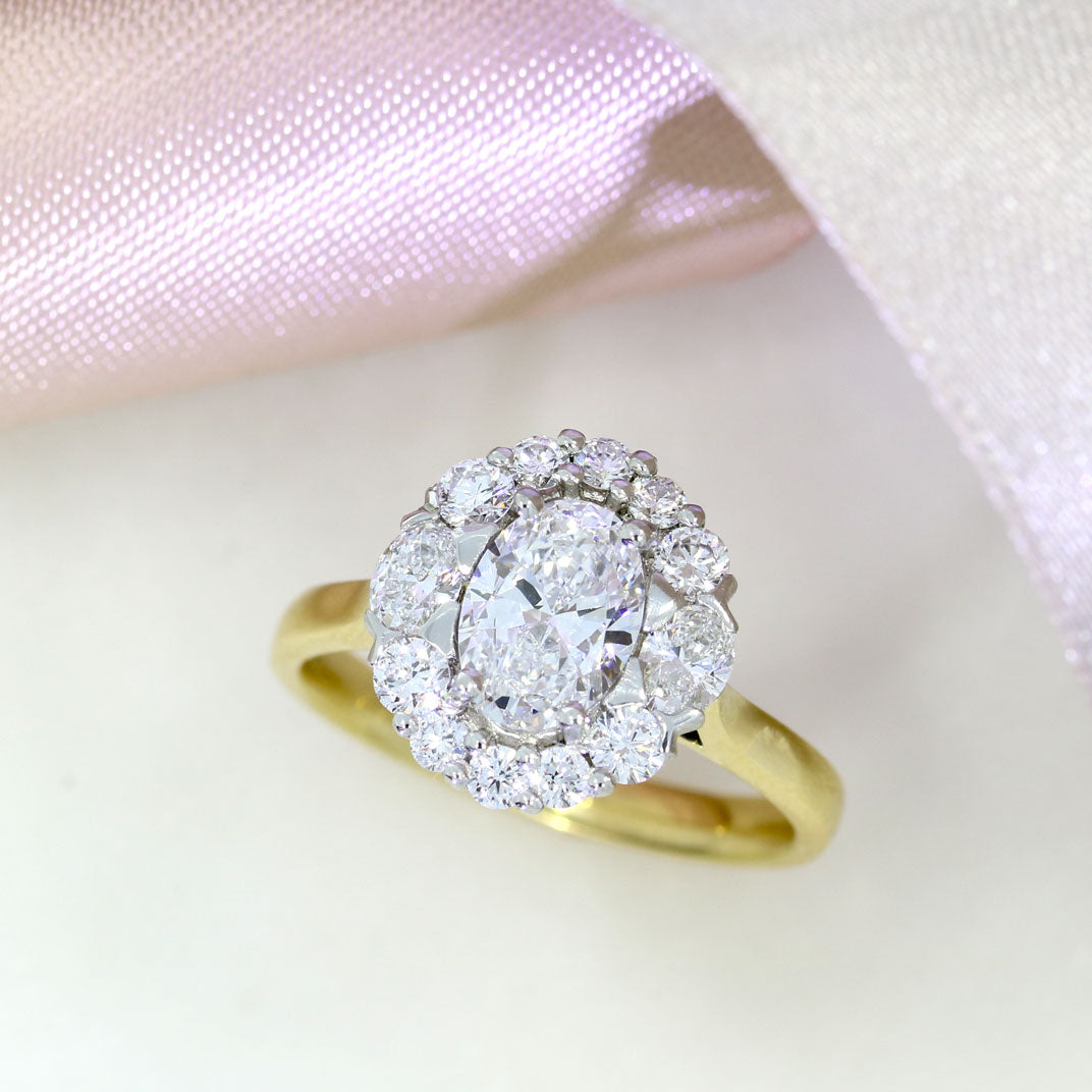18ct Gold & Platinum Oval Lab Grown Diamond Cluster Ring 1.83ct