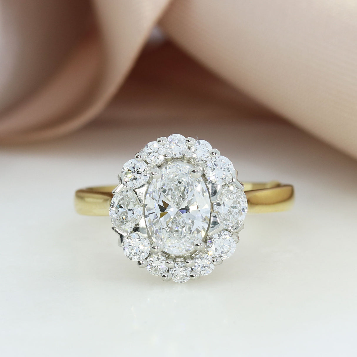 18ct Gold & Platinum Oval Lab Grown Diamond Cluster Ring 1.83ct