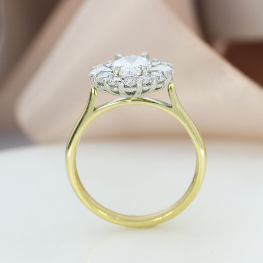 18ct Gold & Platinum Oval Lab Grown Diamond Cluster Ring 1.83ct