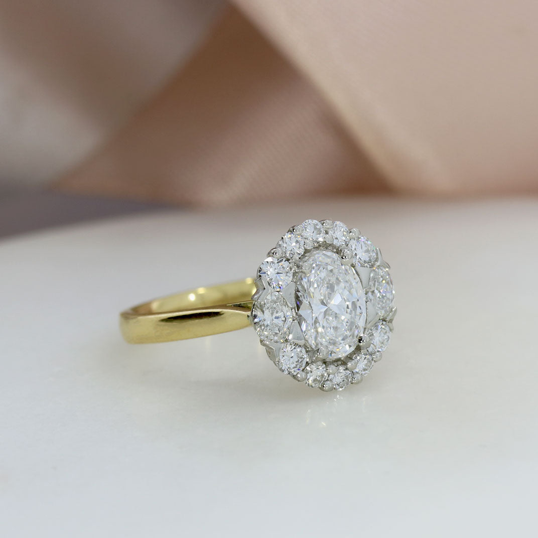18ct Gold & Platinum Oval Lab Grown Diamond Cluster Ring 1.83ct