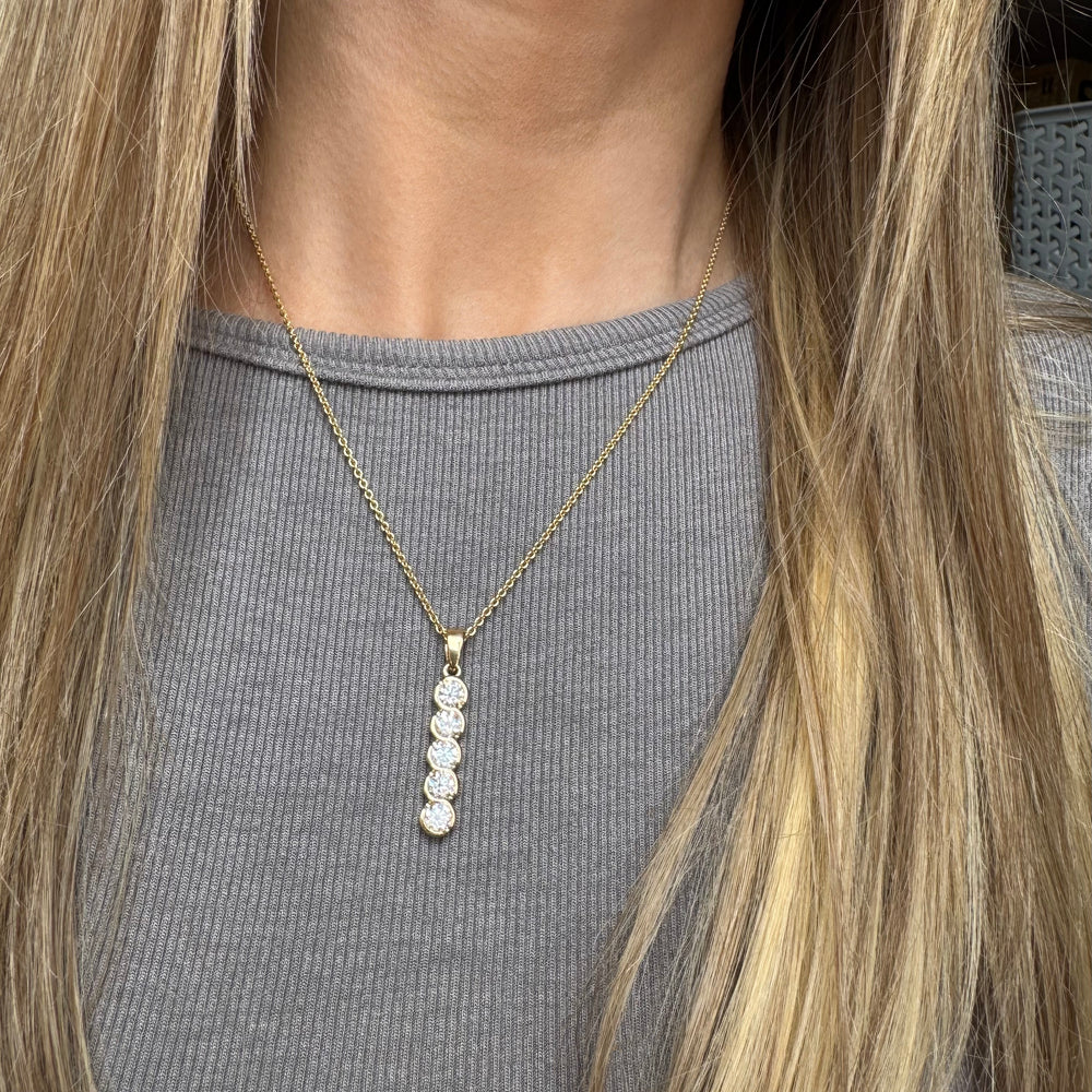 9ct Yellow Gold Rubover Set Round Lab Grown Diamond 5 Stone Drop Pendant 1.61ct 18inch