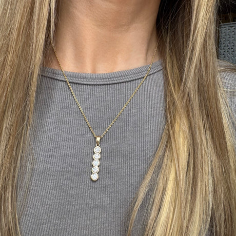 9ct Yellow Gold Rubover Set Round Lab Grown Diamond 5 Stone Drop Pendant 1.61ct 18inch