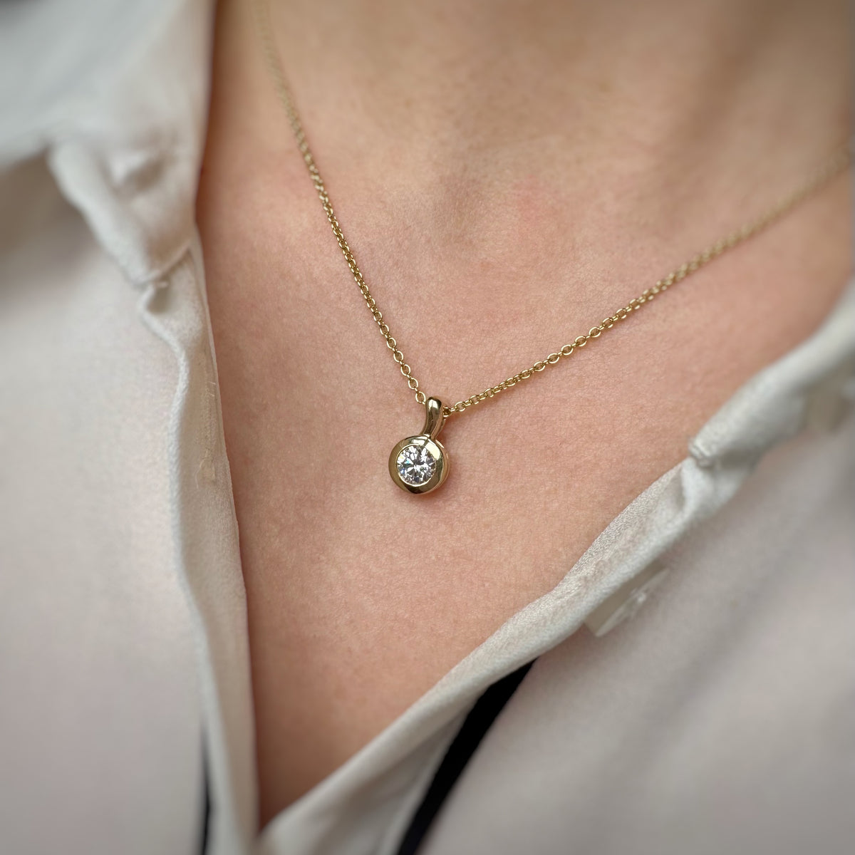 9ct Yellow Gold Round Lab Grown Diamond Pendant 0.50ct on a 9ct 16" Chain