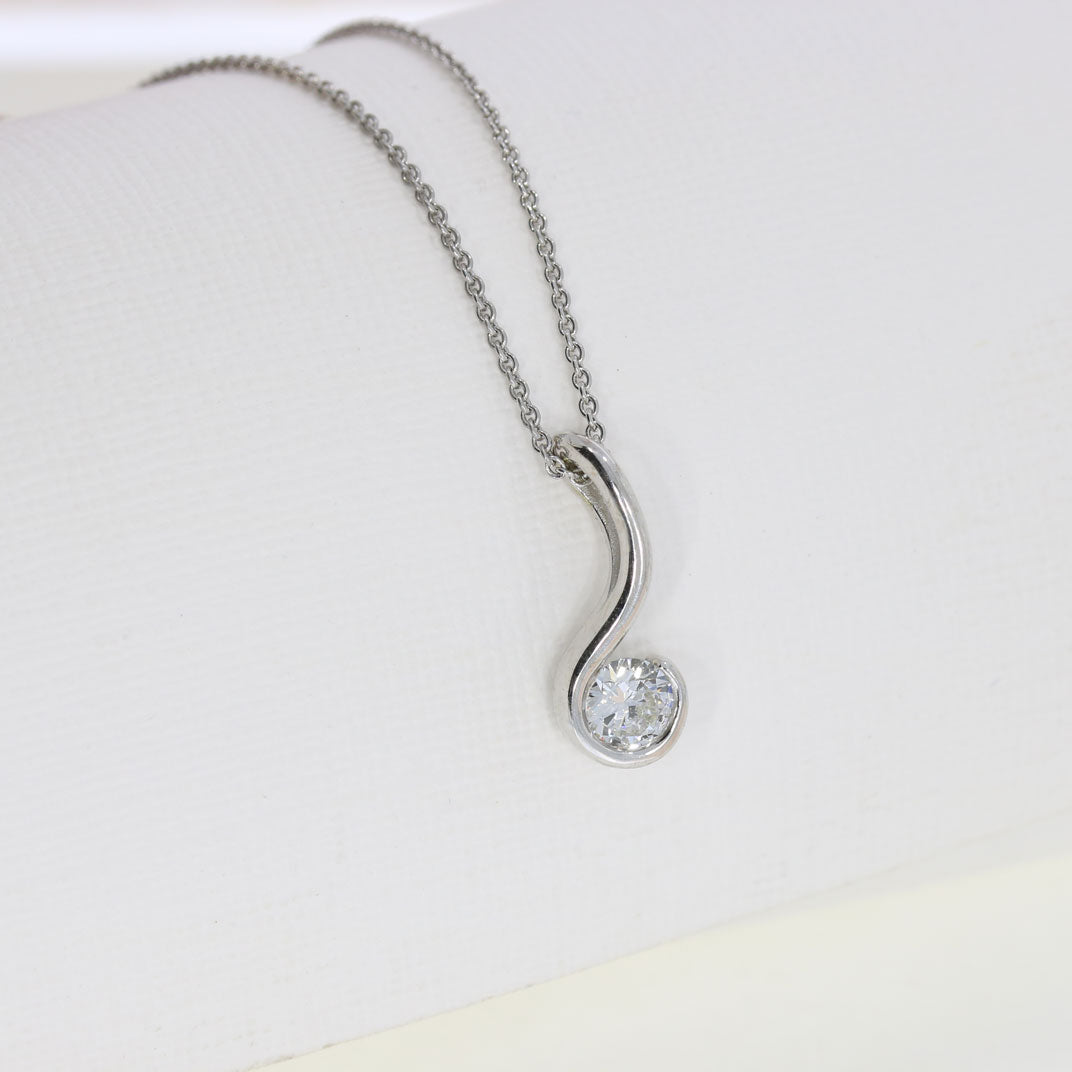 9ct White Gold Swirl Pendant with a Single Round Lab Grown Diamond 0.50ct on a 9ct 18" Chain
