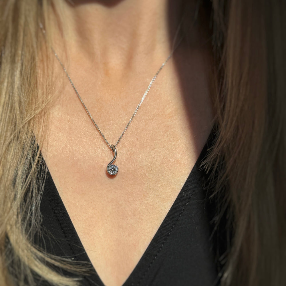 9ct White Gold Swirl Pendant with a Single Round Lab Grown Diamond 0.50ct on a 9ct 18" Chain