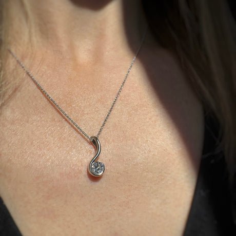 9ct White Gold Swirl Pendant with a Single Round Lab Grown Diamond 0.50ct on a 9ct 18" Chain