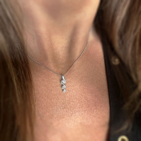 9ct White Gold Graduating 3 Stone Lab Grown Diamond Pendant 0.38ct On a 9ct Chain