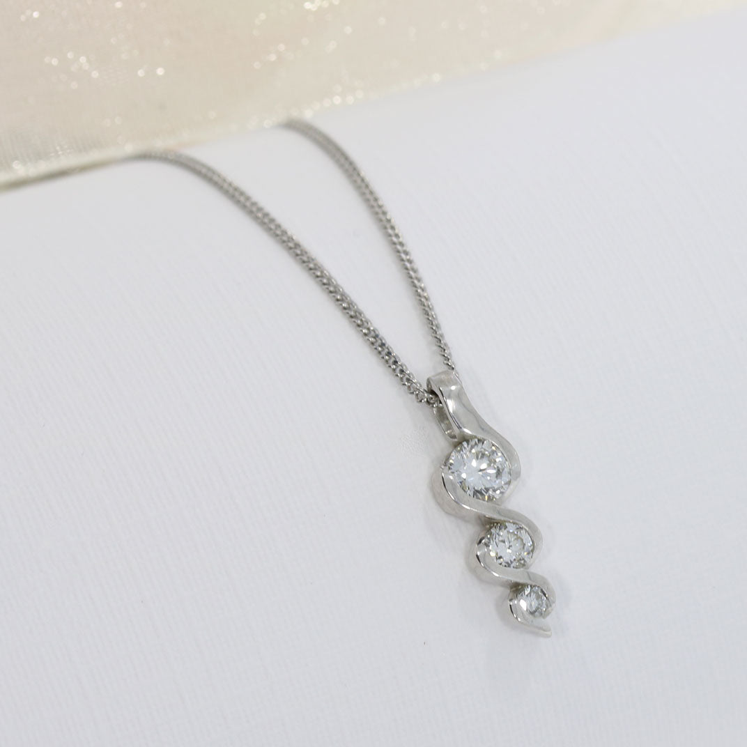 9ct White Gold Graduating 3 Stone Lab Grown Diamond Pendant 0.38ct On a 9ct Chain