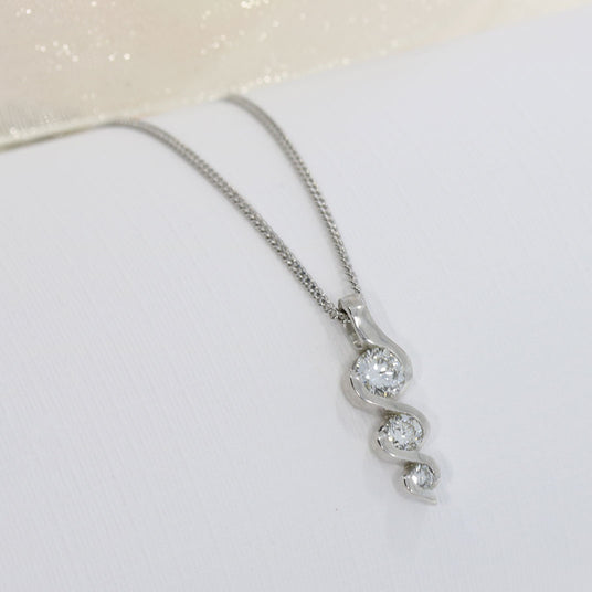 9ct White Gold Graduating 3 Stone Lab Grown Diamond Pendant 0.38ct On a 9ct Chain