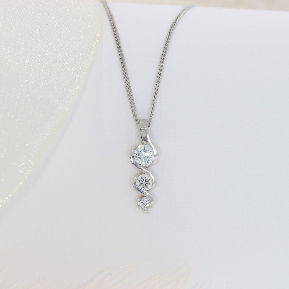9ct White Gold Graduating 3 Stone Lab Grown Diamond Pendant 0.38ct On a 9ct Chain