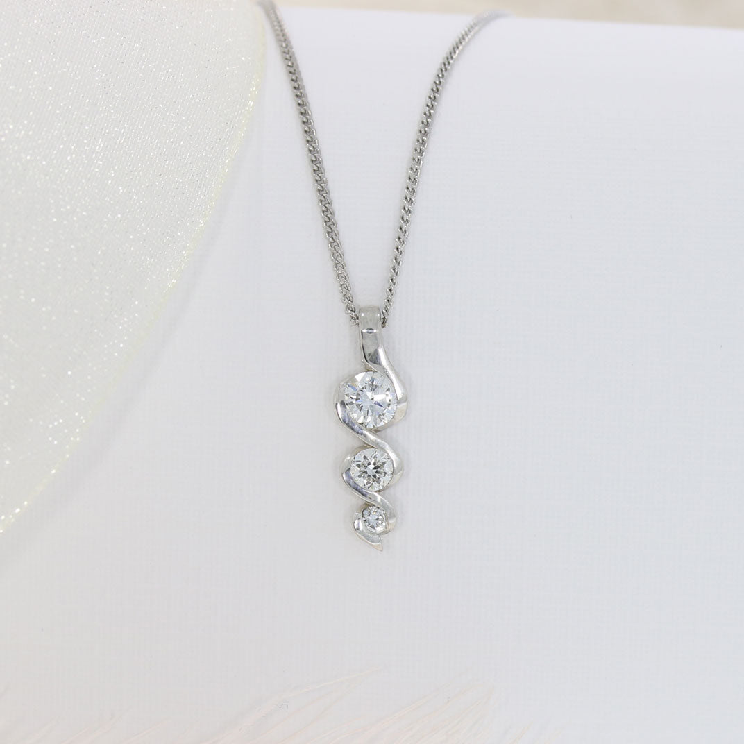 9ct White Gold Graduating 3 Stone Lab Grown Diamond Pendant 0.38ct On a 9ct Chain