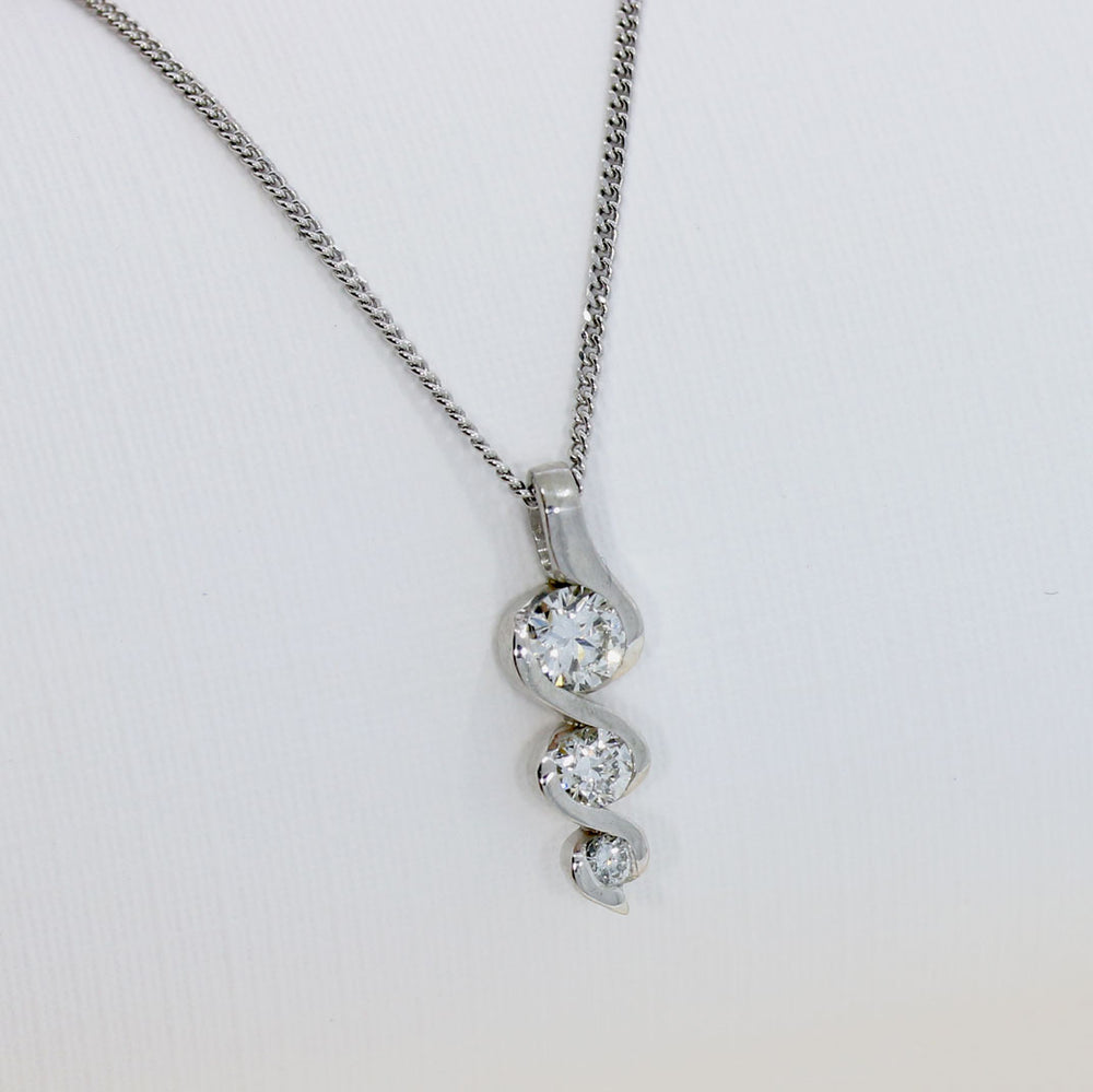 9ct White Gold Graduating 3 Stone Lab Grown Diamond Pendant 0.38ct On a 9ct Chain