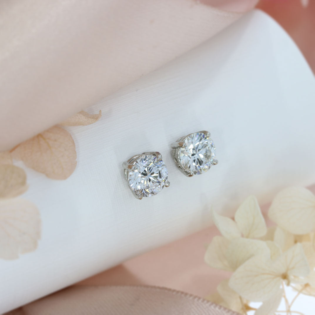 Platinum 4 Claw Round Brilliant Cut Laboratory Grown Diamond Stud Earrings 3.50ct