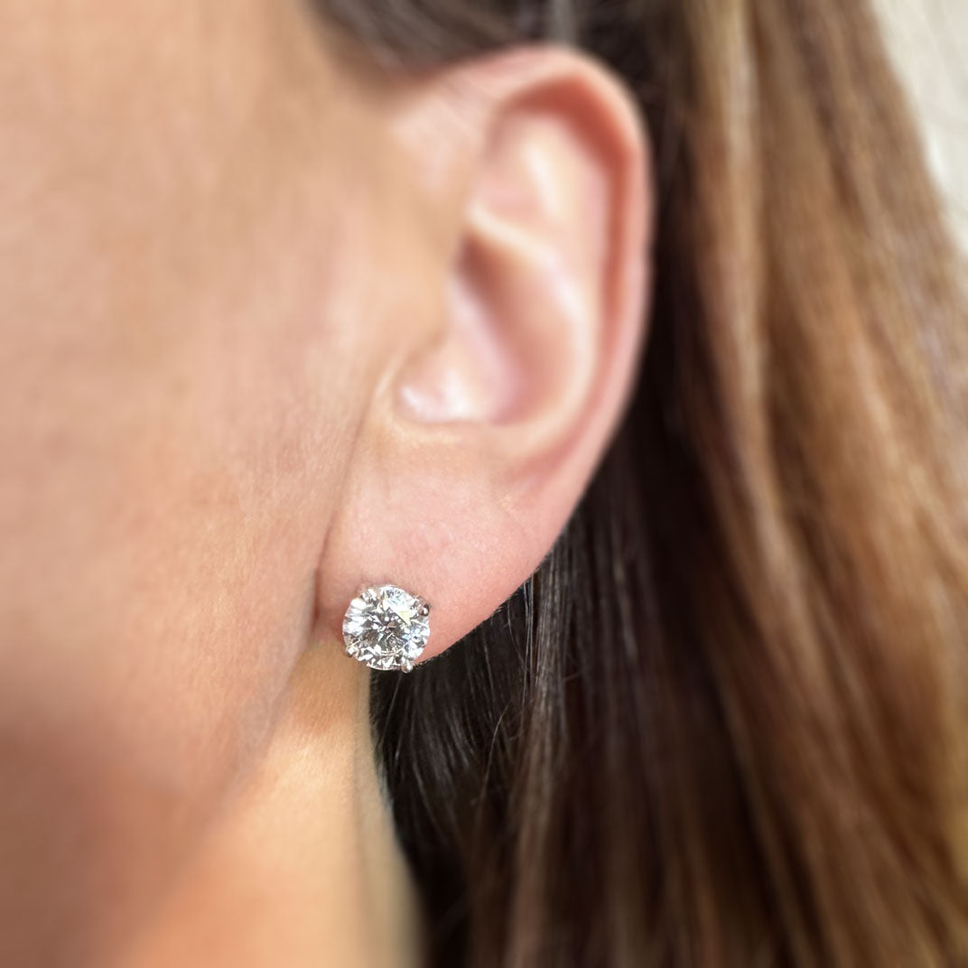 Platinum 4 Claw Round Brilliant Cut Laboratory Grown Diamond Stud Earrings 3.50ct