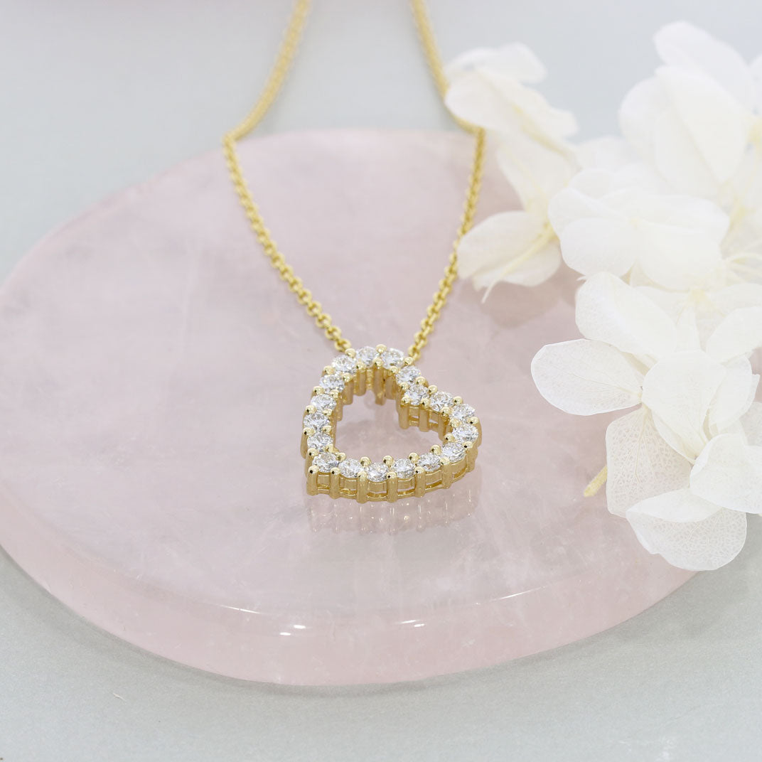9ct Yellow Gold Open Heart Pendant with Claw Set Lab Grown Diamonds 0.92ct on 9ct Chain
