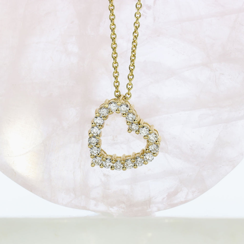 9ct Yellow Gold Open Heart Pendant with Claw Set Lab Grown Diamonds 0.92ct on 9ct Chain