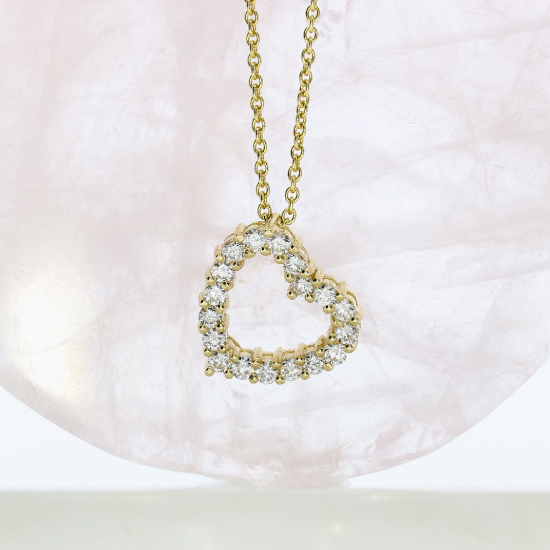 9ct Yellow Gold Open Heart Pendant with Claw Set Lab Grown Diamonds 0.92ct on 9ct Chain