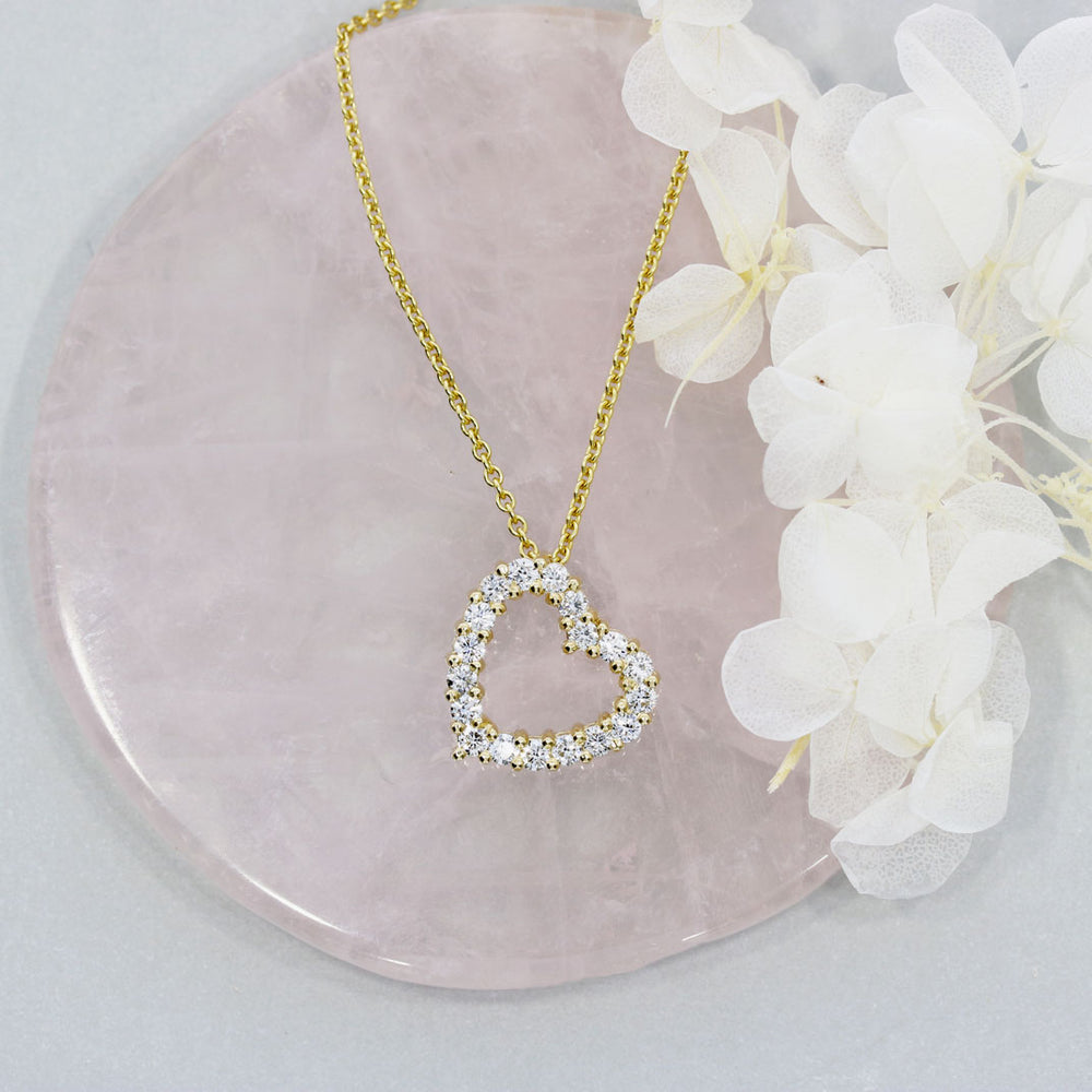 9ct Yellow Gold Open Heart Pendant with Claw Set Lab Grown Diamonds 0.92ct on 9ct Chain