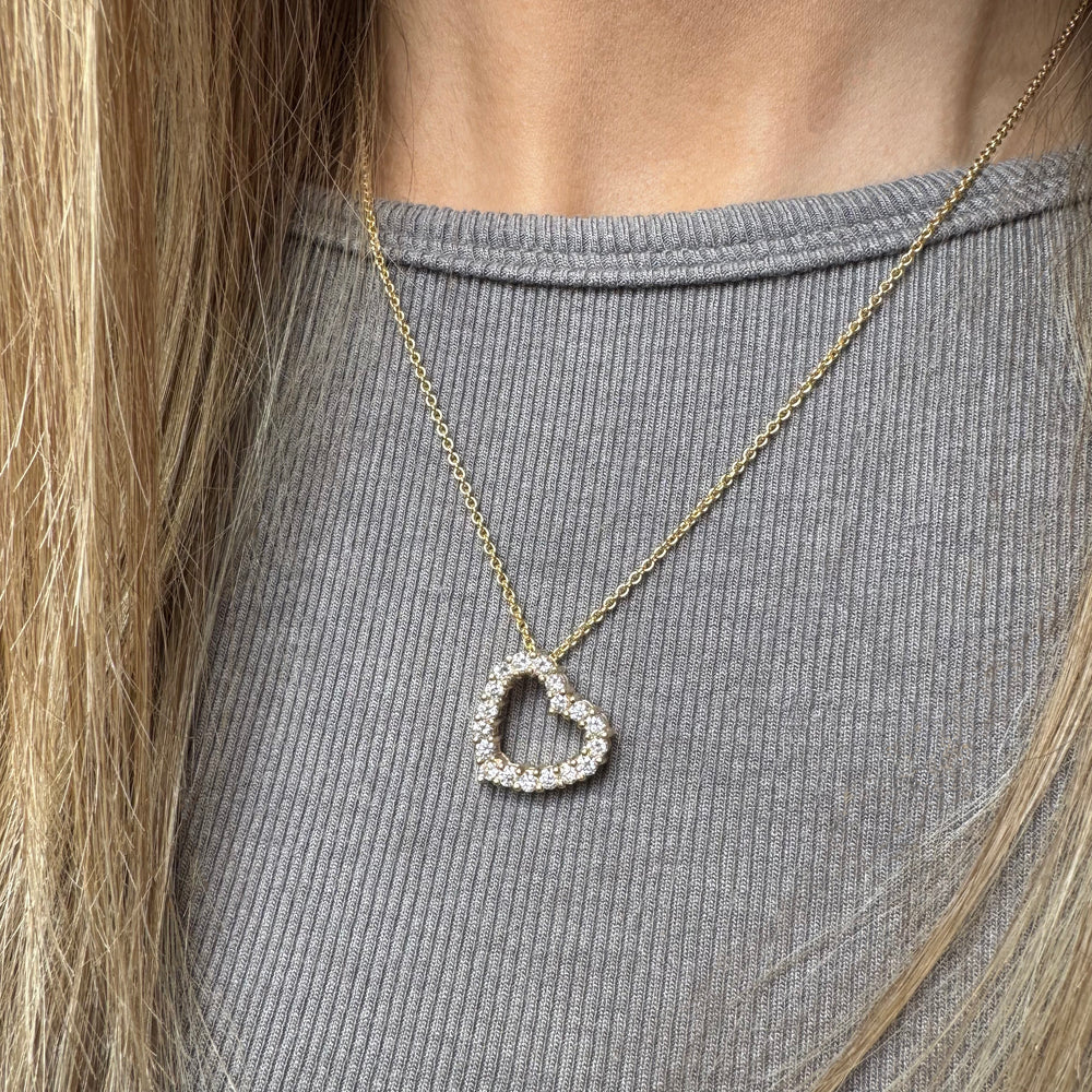 9ct Yellow Gold Open Heart Pendant with Claw Set Lab Grown Diamonds 0.92ct on 9ct Chain